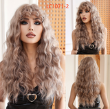 Xpoko Synthetic Orange Cosplay Wig with Wavy Bangs Ginger Copper Long Curly Wave Wigs for Women Halloween Party Heat Resistant Hair