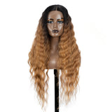 Xpoko Synthetic Lace Wig Long Deep Wavy Ombre Blonde Brown Lace Wigs For Black Women Heat Resistant Cosplay Wigs