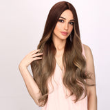 Xpoko Glamorous Long Curls: 30-Inch Synthetic Brown Ombre Wavy Curly Hair, a Stylish Choice for Everyday Wear for Women.