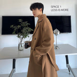 Xpoko Men Winter Outfit Long Coats for Men Woolen Jackets 2024 Winter Thicken Coat Trench Coats Korean Vintage Loose Heavy Jackets Men Leisure Overcoat