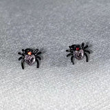 Xpoko Gifts Halloween Gothic Retro Punk Spider Zircon Stud Earrings for Women Fashion Design Black Zircon Earrings Party Jewelry Wholesale