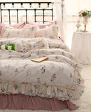 Xpoko  -  Romantic elegant french floral ruffled bedding set,flower full queen king cotton home textile bedspread pillow case quilt cover