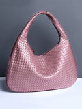 Xpoko Geometric Solid Color Split-Joint Woven Zipper Bags Handbags