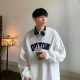 Xpoko Light gray men round neck sweatshirt ins spring and autumn style Japanese trendy brand loose letter print hooded pullover jacket