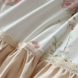 Xpoko  -  Korean Princess Style Pleat Ruffles 100% Cotton Bedding Set Elegant Vintage Rose Floral Duvet Cover Set Bed Skirt Pillowcases