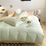 Xpoko  -  Chic Seersucker Bedding Set Washed Brushed Comforter Duvet Cover Flat Sheets Pillowcase Lightweight Soft Home Textile Bed Linen