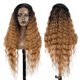 Xpoko Synthetic Lace Wig Long Deep Wavy Ombre Blonde Brown Lace Wigs For Black Women Heat Resistant Cosplay Wigs