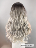 Xpoko Gray Wigs With Air Bangs Long Water Wave Wigs For  Long Curly Wig With Dark Roots Heat Resistant Synthetic Wig