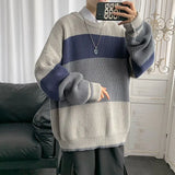 Xpoko 2024 New Original Autumn Sweater Men Retro Loose Pullover Lazy Style Student Versatile Striped Couple Sweater Harajuku harajuku