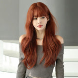 Xpoko Costume Wig Long Loose Wavy Light Brown Wig For Women Daily Party High Density Synthetic Layered Wavy Wigs With Bangs