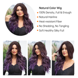 Xpoko Long Wavy Ombre Brown Purple Synthetic Wigs For Women Heat Resistant Natural Middle Part Cosplay Party Lolita Hair Wigs