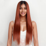 Xpoko Synthetic Lace Front Wig 28Inch Long Straight Lace Wig Red Orange Wig Women's Wig Wig For Black Women Straight Lace Front Wigs