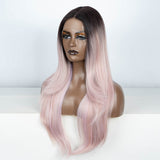 Xpoko Synthetic Lace Front Wigs Straight  Layered Ombre Pink Wig For Women Straight lace Wig 28 inches Ombre Lace Wigs Cosplay Wig