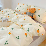 Xpoko 3/4pcs Cute Orange Bedding Set Twin Full Queen Size Quilt Covers Kawaii Animal Fitted Bed Sheet Pillowcase Bedroom Duvet Cover