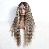 Xpoko Synthetic Lace Front Wig Baby Hair Wig Long Wavy 30 " Hair Lace Wig For Women Lace Front Wig Ombre Blonde Brown Wig Cosplay Wig