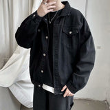 Xpoko Men Winter Outfit Black Denim Short Jacket Men Turn Down Collar Bomber Jacket Jeans Coats Casual Pockets Overalls Streetwear Man Clothing Outwear