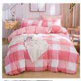 Xpoko  -  New Pink Plaid Quilt Color Woven Washed Cotton Bedding Set of Four Piece Pure Cotton Single Double Single Pillow Case Bedroom