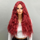 Xpoko Bug Wig for Women Long Wavy Purple Wig with Bangs, Heat Resistant Fiber Synthetic Ginger Curly Wigs Daily Party Cosplay Wig