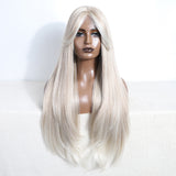 Xpoko Synthetic Lace Wig 30 inch  With Bang Layered Long Straight Lace Front Wigs Ombre Brown Blonde Wigs For Black Women Cosplay Wigs