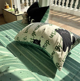 Xpoko  -  Cute fashion black cat green letter bedding set kid,twin full queen modern cotton home textile bed sheet pillow case quilt cover