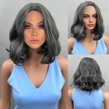 Xpoko Short Black Wigs with Bangs Synthetic Wavy Bob Wig for Women Synthetic Curly Pastel Bob Wig for Girl Colorful Cosplay Wigs