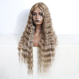 Xpoko Synthetic Lace Front Wig Baby Hair Wig Long Wavy 30 "Lace Wig For Women Lace Front Wig Piano Color Ombre Blonde Wig Cosplay Wig