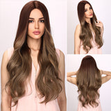 Xpoko Glamorous Long Curls: 30-Inch Synthetic Brown Ombre Wavy Curly Hair, a Stylish Choice for Everyday Wear for Women.