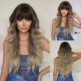 Xpoko Long Wavy Ombre Light Brown Wig For Women With Gradient Blonde Daily Party Synthetic Hair Wigs Heat Resistant Wig
