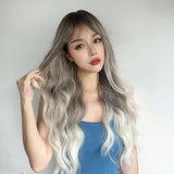 Xpoko Dark Gray Gradient Color Women's Wig Long Hair Fluffy Daily Big Wave Long Lolita Party Cosplay Women's Wig Curly Hair