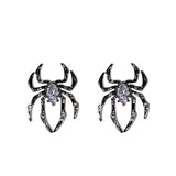 Xpoko Gifts Halloween Gothic Retro Punk Spider Zircon Stud Earrings for Women Fashion Design Black Zircon Earrings Party Jewelry Wholesale