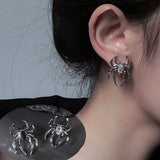 Xpoko Gifts Halloween Gothic Retro Punk Spider Zircon Stud Earrings for Women Fashion Design Black Zircon Earrings Party Jewelry Wholesale