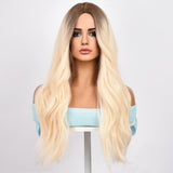 Xpoko 28 inch gold gradient natural long wave suitable for party wearing synthetic fiber women's wigs