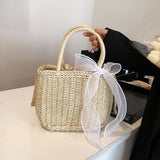 Xpoko Simple Design Straw Handbags For Women Handmade Bohemian Style Beach Bag Summer Fashion Pack Bucket Bag Purse Totes