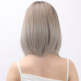 Xpoko Smilco 14 inch gray brown gradient natural split for daily wear of synthetic fiber women's wigs