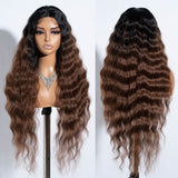 Xpoko Synthetic Lace Wig Long Deep Wavy Ombre Blonde Brown Lace Wigs For Black Women Heat Resistant Cosplay Wigs