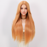 Xpoko Daily Long Orange Synthetic Wig With High Texture Straight Hair Orange Wig For Women's Natural Parties Heat-Resistant Wig