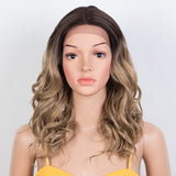 Xpoko Synthetic Lace Front Wigs 20 Inch Deep Wavy Wig Blonde Brown Wig Cosplay Curly Wig Lace Front Wig For Women Lace Wig