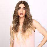 Xpoko Fashion Everyday: 26-Inch Deep Brown Gradient Wavy Curly Women's Synthetic Fiber Wig