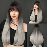 Xpoko Synthetic Long Straight Platinum ﻿Wig For Women Mid Split Wig Daily Use Party High Density  Heat Resistant Synthetic Wigs