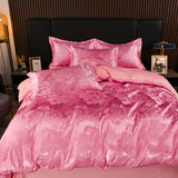 Xpoko - Beautiful Floral Jacquard Satin Bedding Set Full Queen King Size