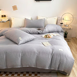 Xpoko  -  Chic Seersucker Bedding Set Washed Brushed Comforter Duvet Cover Flat Sheets Pillowcase Lightweight Soft Home Textile Bed Linen