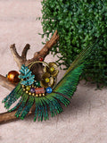 Xpoko Vintage Peacock Feather Floral Brooch