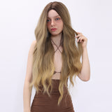 Xpoko Everyday basics: 30-inch brown long curly hair wig set, high-temperature silk material, basic and versatile style