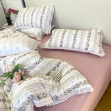 Xpoko  -  Vintage Countryside Floral Lace Ruffles Duvet Cover Set, Pillowcases with Bed Sheet, Fitted Sheet, Girls Bedding Set