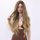 Xpoko Everyday basics: 30-inch brown long curly hair wig set, high-temperature silk material, basic and versatile style