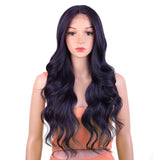 Xpoko Synthetic Lace Front wig Body Wavy Curly Hair Purple Black Natural Lace Wig For Women's Daily Fiber Wig