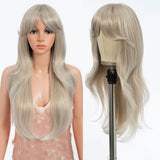 Xpoko Synthetic Blonde Black Synthetic Wigs 26"with Bangs Medium Straight Layered Natural Hairs for Women Daily Cosplay Heat Resistant