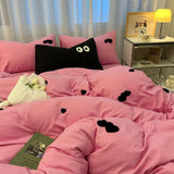 Xpoko Ins Cartoon Cute Dog Bedding Set Towel Embroidery Duvet Cover Queen Twin Full Size Pink Bed Flat Sheet Quilt Cover Pillowcases