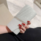 Xpoko back to school Ladies Glitter Silver Clutch Bag Envelope Evening Bag Fashion Elegant Long Purse Women Chain Shoulder Bags Wedding Party Handbag