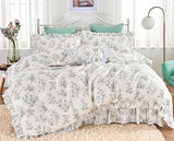 Xpoko  -  Elegant flower ruffle bedding set,twin full queen king fresh pastoral floral cotton bedclothes bed dress pillow case quilt cover